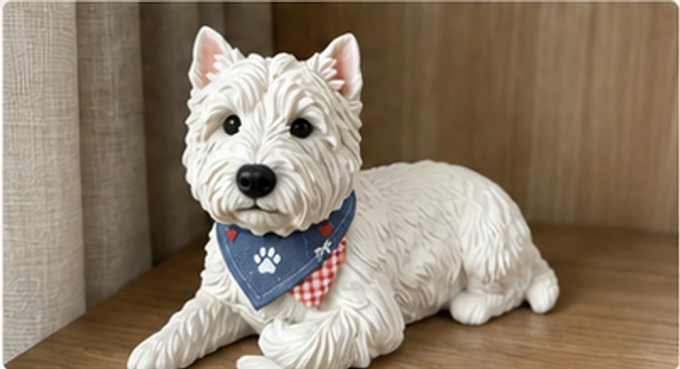 オンラインプレビュー画面に表示された、同じ白い犬の無料デジタルプレビュー